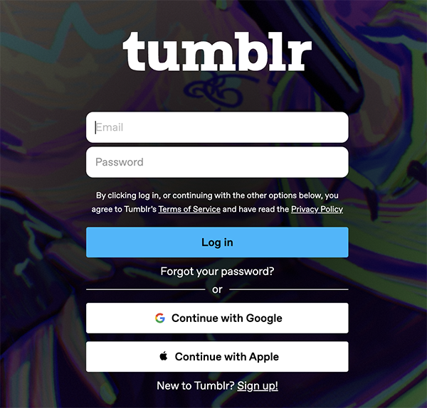 Sign in to Tumblr account